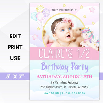 unicorn birthday party invitation